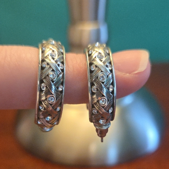 Brighton Braided With Rhinestones Hoop Earrings EUC - Picture 3 of 4